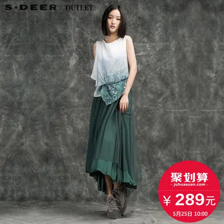 s.deer圣迪奥女夏湿透水珠印染雪纺荡腰连衣裙S15281231图片