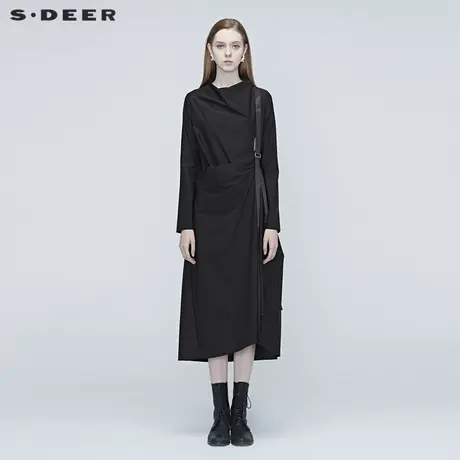 sdeer圣迪奥春秋长袖飘带不规则原创设计连衣裙潮酷S20381214图片