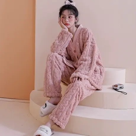 睡衣女秋冬款珊瑚绒日系和服法兰绒冬天女士加厚秋冬季日式家居服商品大图