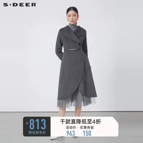 sdeer圣迪奥女装翻领收腰不规则毛呢大衣S224Z25A1图片