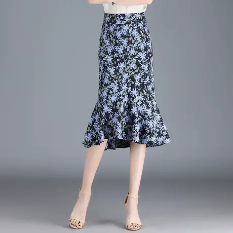 花色半身裙高腰鱼尾裙韩版修身显瘦包臀裙夏季2023新款中长一步裙图片
