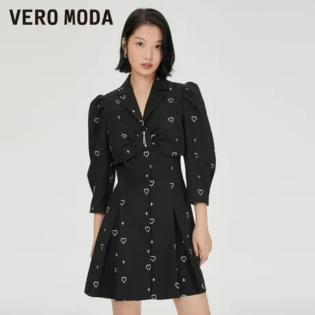 Vero Moda奥莱连衣裙子秋冬清仓设计感泡泡袖收腰提花蝴蝶结流行图片