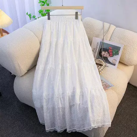 白色蕾丝裙半身裙女2025春秋新款高腰显瘦大摆仙女长裙百搭a字裙图片