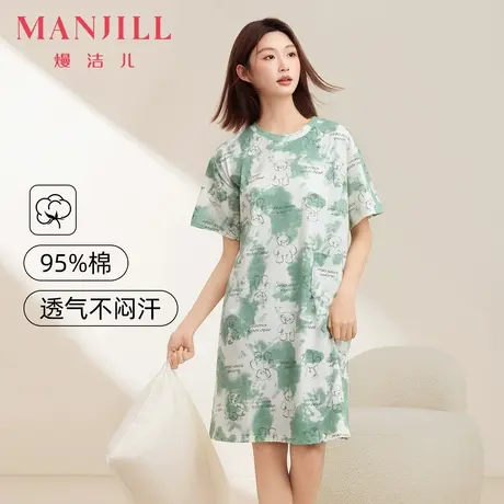 熳洁儿95%棉夏季睡裙女薄款柔软女士家居可爱印花短袖睡裙可外穿图片
