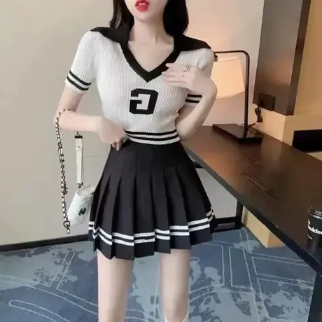 弹力松紧腰百褶半身裙女春夏秋新款a字小个辣妹学院JK黑色短裙子图片