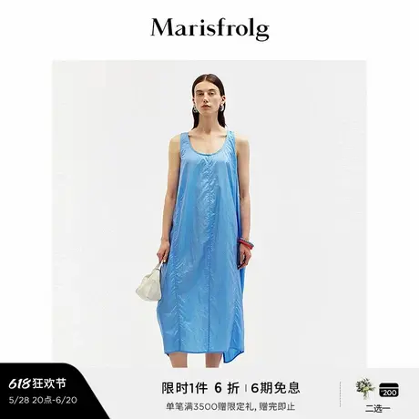 【能量色彩】玛丝菲尔夏季气质大U领设计灰蓝色连衣裙女图片