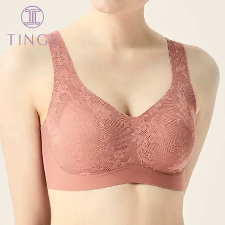 TINGE无痕性感蕾丝文胸美背背心式女士内衣女无钢圈聚拢抹胸胸罩图片