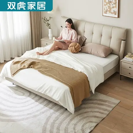 双虎真皮床轻奢现代简约双人大床主卧高端大气头层牛皮婚床23602图片