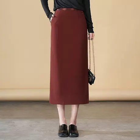 气质显瘦直筒裙女春秋2025新款高腰通勤包臀半身裙开叉中长一步裙图片