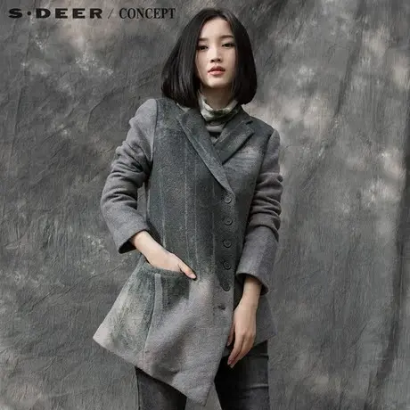 sdeer圣迪奥女装2017冬装内敛灰调平驳领外套S15481769图片