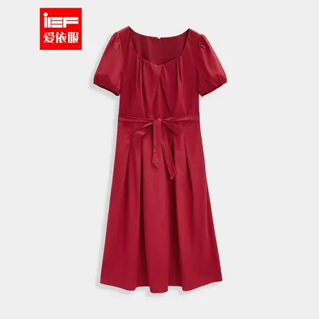 IEF/爱依服2025夏季时尚百搭简约连衣裙红色收腰显瘦中长款裙子图片
