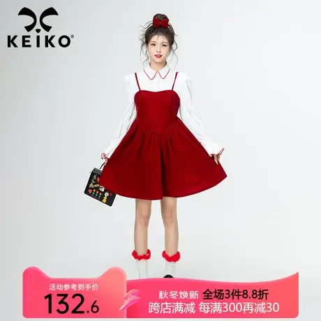 法式复古薄丝绒吊带裙2023秋季气质甜辣妹红色蓬蓬公主裙礼服裙子图片