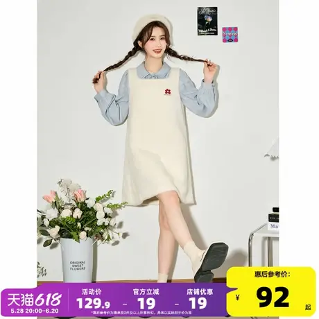 唐狮白色背心裙秋冬无袖背带裙入秋连衣裙女春秋小个子韩系女装t9图片