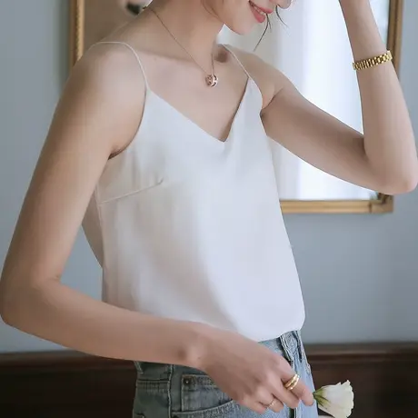 冰丝美背吊带背心女带胸垫一体式雪纺宽松打底上衣夏季薄款可外穿图片