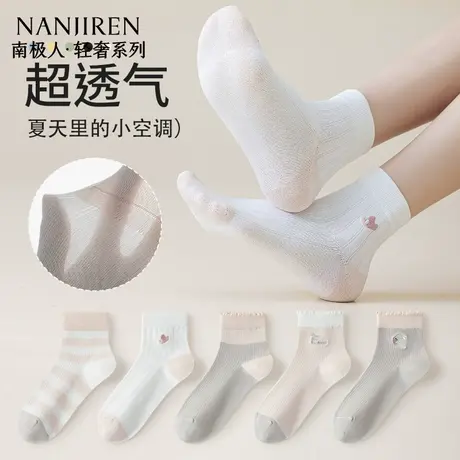 南极人袜子女夏季薄款纯棉短袜透气可爱卡通条纹新款短袜PB图片