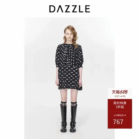 DAZZLE地素奥莱 连衣裙春秋女装优雅温柔波点黑色A字版短裙图片