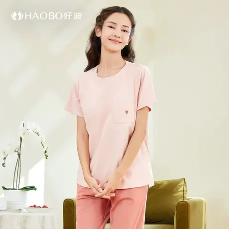 好波带胸垫薄款睡衣女休闲家居服短袖五分裤家居服套装HJZ2326图片