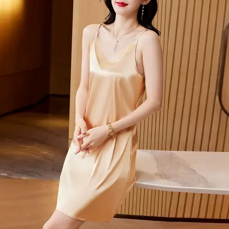 女士睡裙女款2025新款夏季性感冰丝睡衣裙大码醋酸缎面吊带连衣裙图片