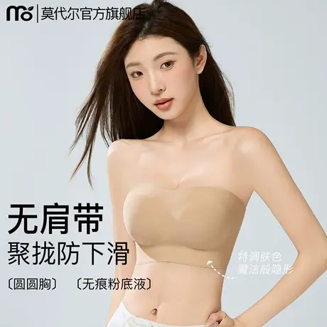 粉底液无肩带内衣女防滑聚拢圆圆胸夏薄款裹抹胸无痕隐形美背文胸图片