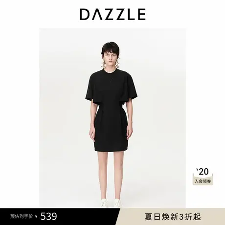 DAZZLE地素奥莱黑色短袖连衣裙春夏装气质收腰短裙小图片