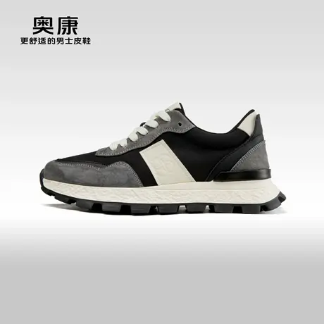 Aokang奥康春季新款时尚休闲鞋男拼接舒适透气单鞋车缝线商品大图