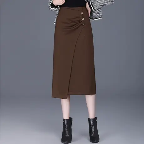 不规则开叉高腰包臀裙女2023秋冬新款遮胯显瘦中长款半身裙一步裙图片