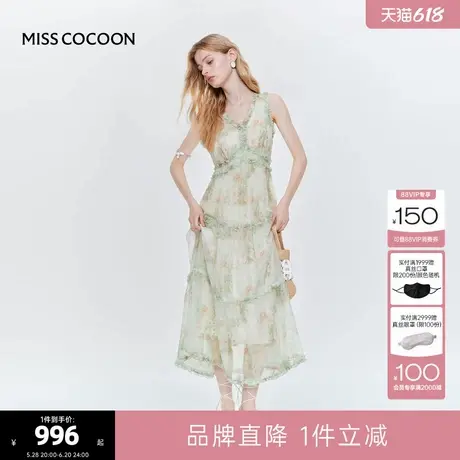 MISS COCOON可可尼清新无袖连衣裙2025夏季新款雪纺V领碎花长裙女图片