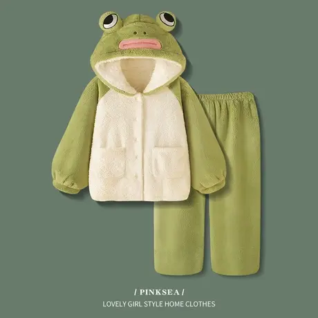 Pinksea睡衣冬季女可爱加厚珊瑚绒保暖套装2023年新款秋冬家居服图片