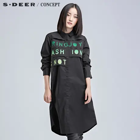 sdeer圣迪奥女装2017冬设计感鲜艳撞色字母印花长袖衬衫S16480514图片