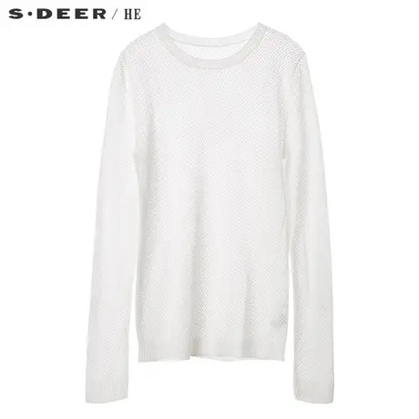 sdeerhe 圣迪奥简约素白套头圆领长袖打底针织衫H15473525商品大图