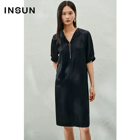 INSUN恩裳线上专选夏季爽滑醋酸翻领连衣裙图片
