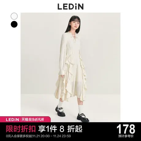 乐町浪漫收腰连衣裙2023秋季新款女大衣内搭气质法式毛边黑色裙子图片