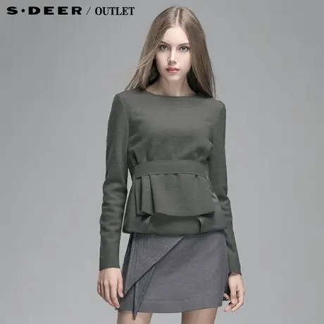 sdeer圣迪奥2015年新款女春装简约一字领套头羊毛拼接外套4382290图片
