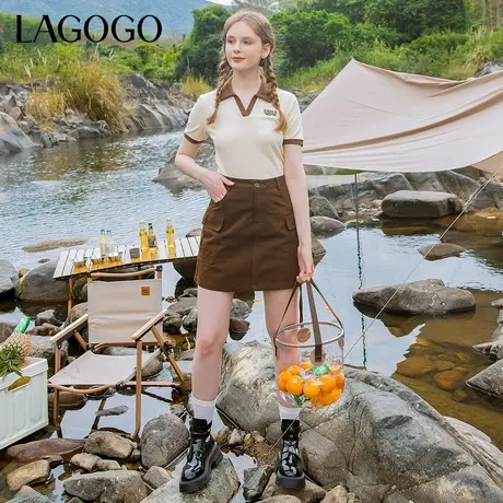 LAGOGO复古美拉德半身裙女拉谷谷夏季新款挺括质感全棉易打理短裙图片