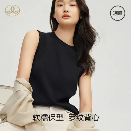三针纯棉背心女内搭夏季黑色无袖小圆领防走光打底罗纹可外穿上衣图片