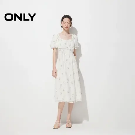 ONLY奥莱甜美碎花收腰显瘦方领泡泡袖连衣裙女图片