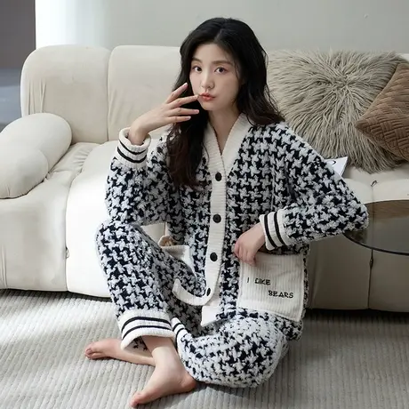 珊瑚绒睡衣女款秋冬款2023新款法兰绒加绒加厚家居服套装冬季冬天图片