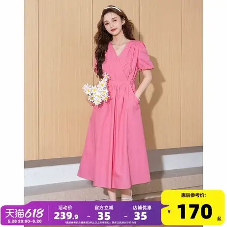 唐狮2025夏季新款女V领短袖修身连衣裙长裙多巴胺收腰显瘦气质l3图片