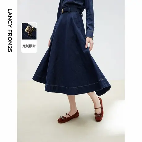 【汤圆TOYO】朗姿法式棉质蓝色牛仔复古半身裙高腰伞摆气质高端图片