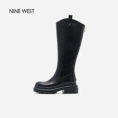 Nine West/玖熙粗跟骑士靴冬季新款长筒靴子个性提带V型靴图片
