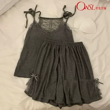 睡衣女夏季露背带胸垫灰色性感网红黑色莫代尔夏天家居服图片