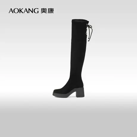 【门店发货】奥康女鞋 冬季新款气质时髦过膝弹力长靴骑士靴商品大图