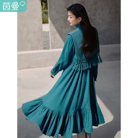 【商场同款】茵曼冬女装新款可拆卸毛织领实现一衣两穿连衣裙图片