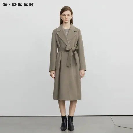 【直播间专属】sdeer圣迪奥女装西装领收腰毛呢长款大衣S22482515图片