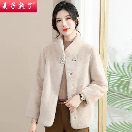 妈妈冬装仿皮草外套2023新款中老年人女士秋冬水貂绒一体大衣短款图片