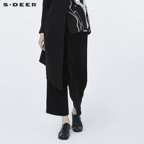 sdeer圣迪奥春秋女装复古做旧插袋灯芯绒阔腿休闲长裤S20380828商品大图