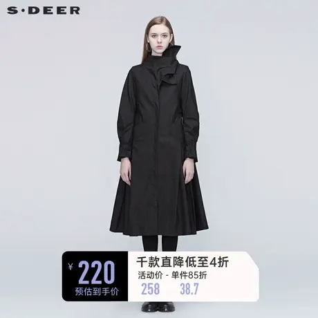 sdeer圣迪奥女装秋不规则拼接格纹收腰气质中长款风衣S20381801图片