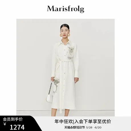【一衣两穿】玛丝菲尔春季新款花稿亚麻开衩衬衫连衣裙收腰外套图片