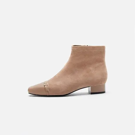 奥莱专供Nine West/玖熙方头绒面时装靴女低跟瘦瘦靴美拉德短靴女图片