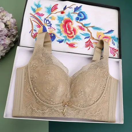 大码大胸显小文胸无钢圈防下垂胸罩内衣女薄款聚拢夏调整型收副乳图片
